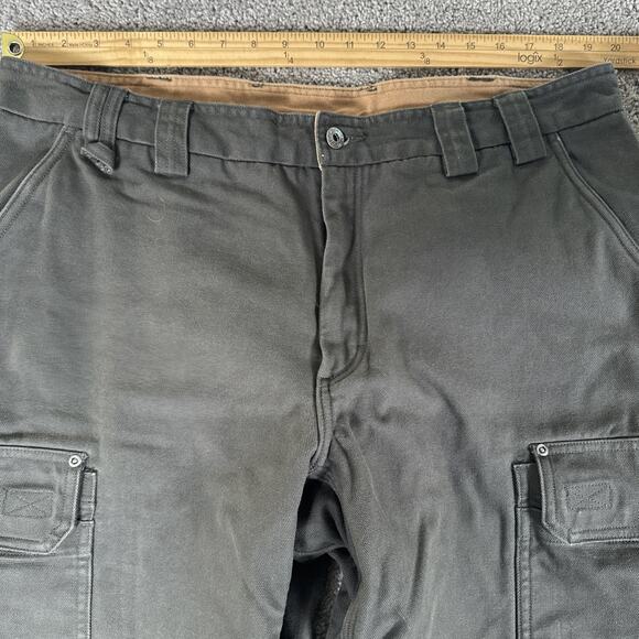 Duluth Trading Co Pants Men 40x30 Moss Green Fleece Lined Canvas Cargo Workwear - Picture 6 of 10